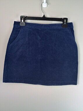 Forever 21 Womens M Navy Blue Corduroy Slash Pockets Back Zipper Mini Skirt